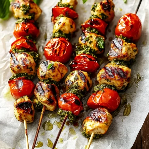 Grilled Pesto Chicken and Tomato Kebabs