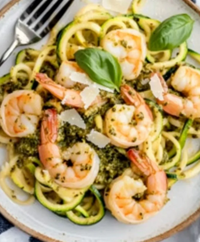 Zucchini Noodles with Pesto and Shrimp