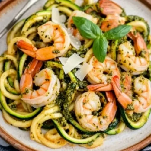 Zucchini Noodles with Pesto and Shrimp