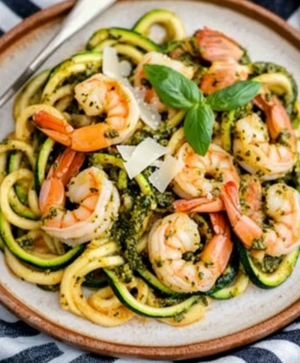 Zucchini Noodles with Pesto and Shrimp