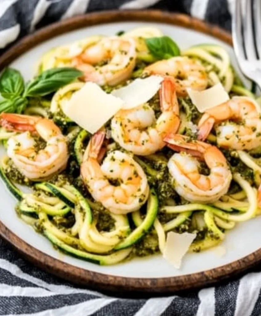 Zucchini Noodles with Pesto and Shrimp