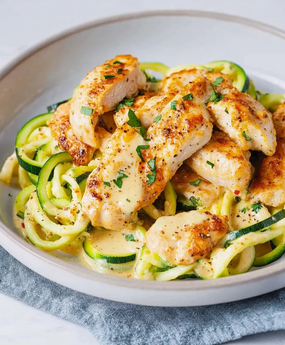 Zucchini Noodles Alfredo with Chicken (Keto)