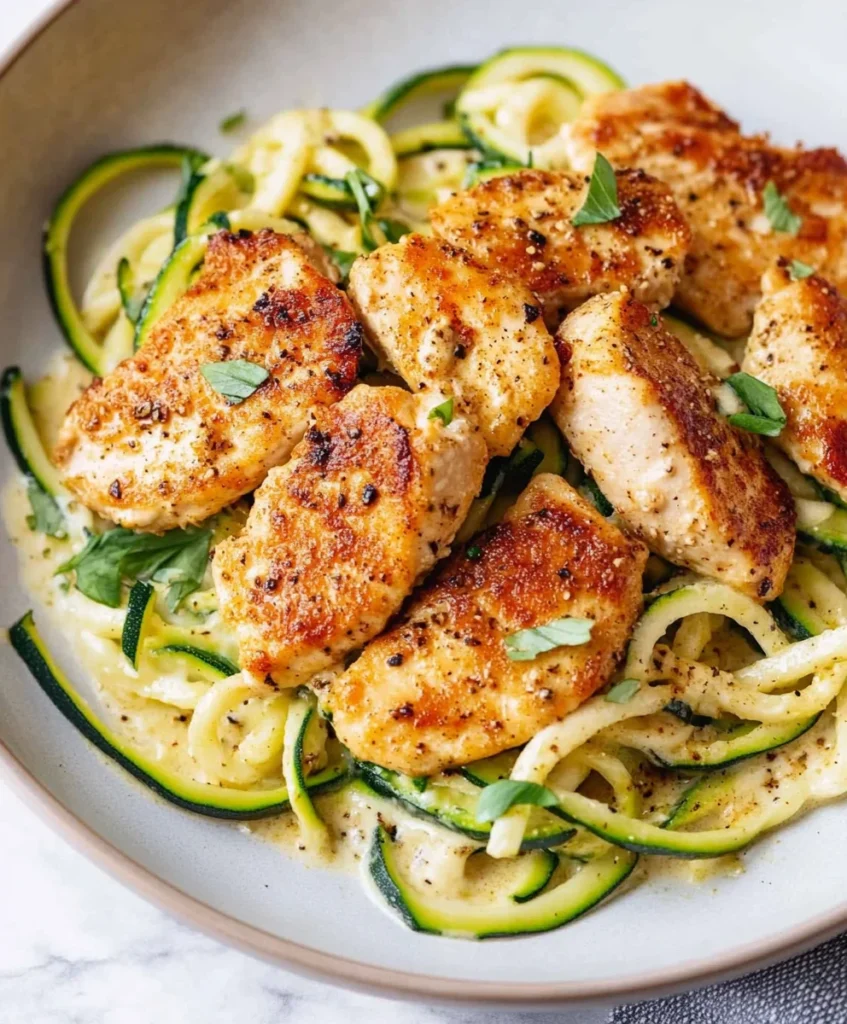 Zucchini Noodles Alfredo with Chicken (Keto)