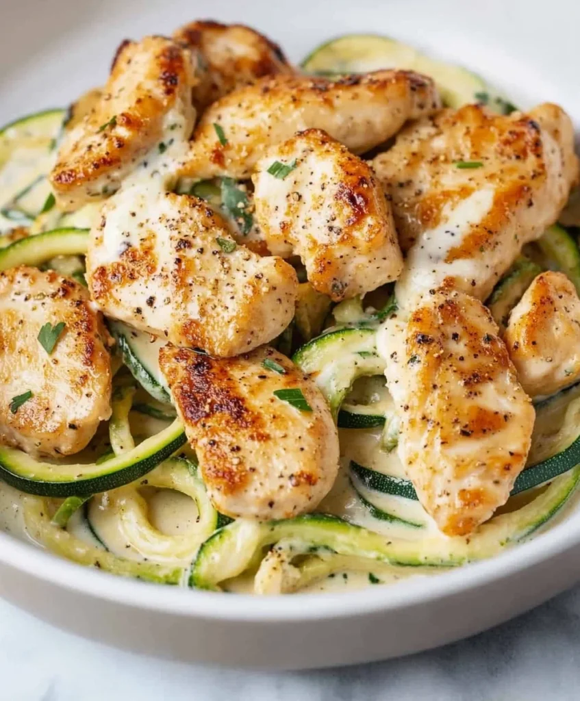 Zucchini Noodles Alfredo with Chicken (Keto)